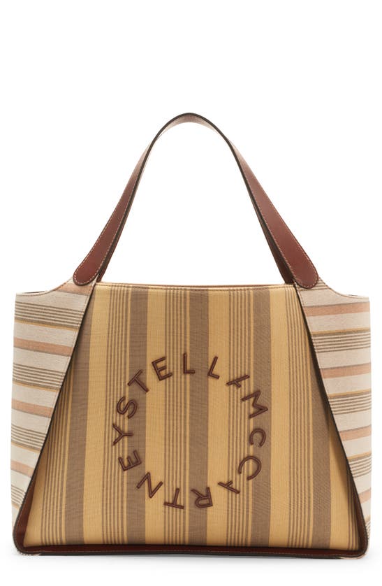 Shop Stella Mccartney Stripe Canvas Tote In 7002 Yellow/ Taupe