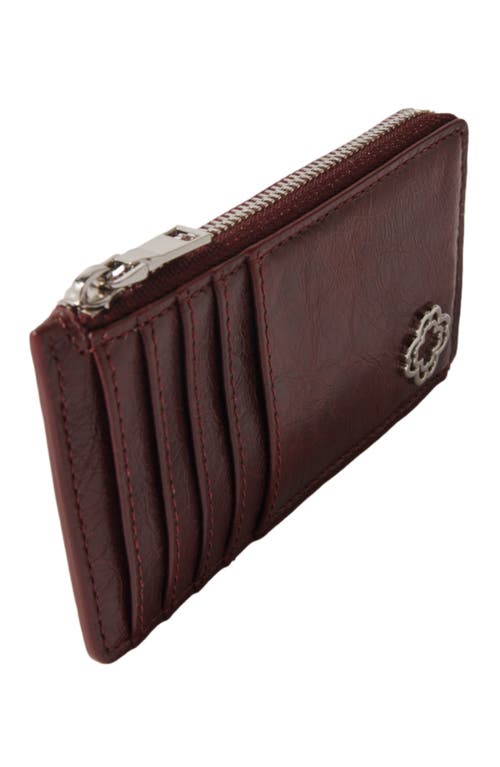 Shop Maje Crackled Leather Cardholder In Burgundy