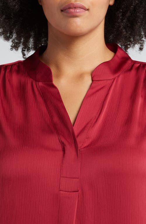 Shop Anne Klein Split Neck Textured Woven Tunic Top In Titian Red