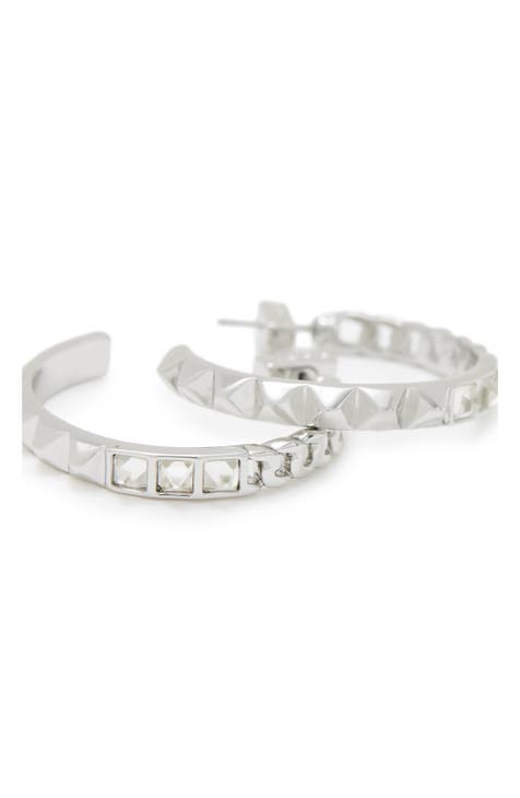 Mixed Chain & Stud Huggie Hoop Earrings