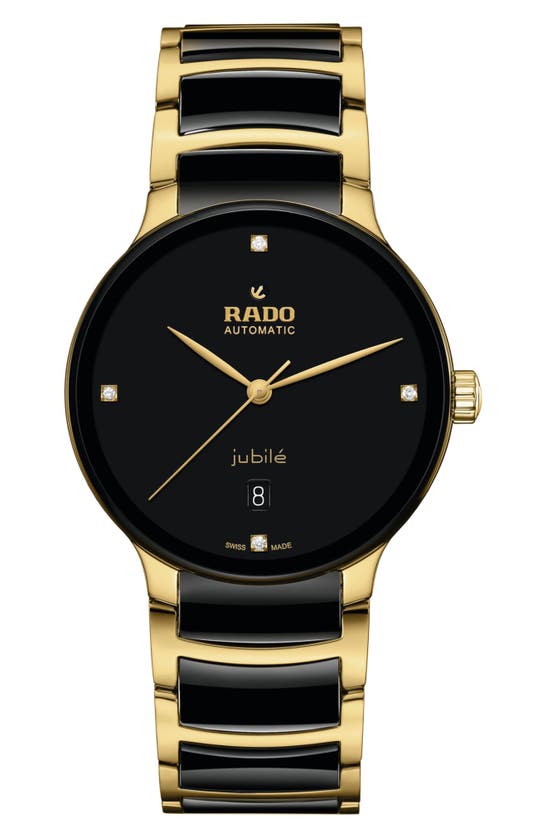 Shop Rado True Square Automatic Open Heart Ceramic Bracelet Watch, 38mm In Black