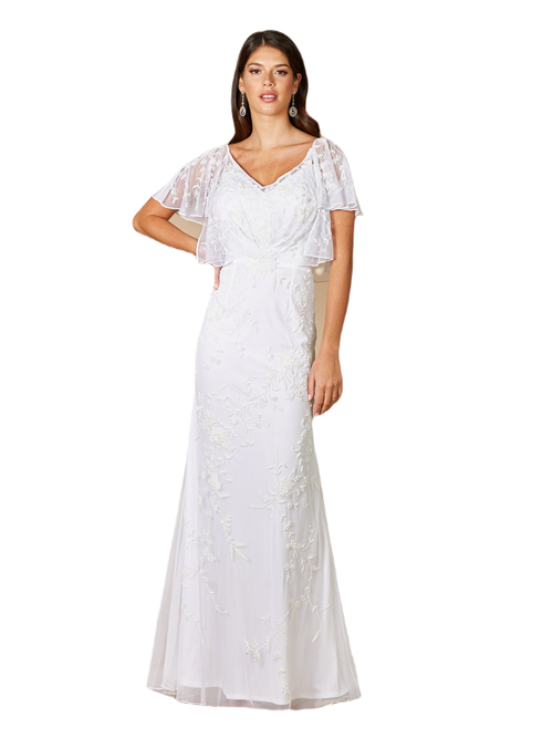 Shop Lara New York Greyson Beaded Flutter Sleeve Wedding Dress In Ivory