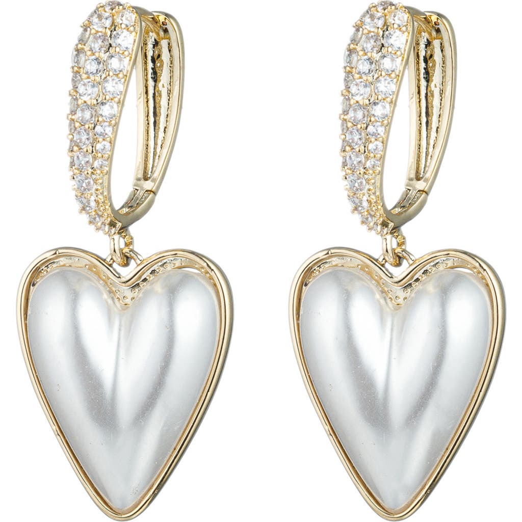 Eye Candy Los Angeles Anna Imitation Pearl Heart Drop Earrings In Gold