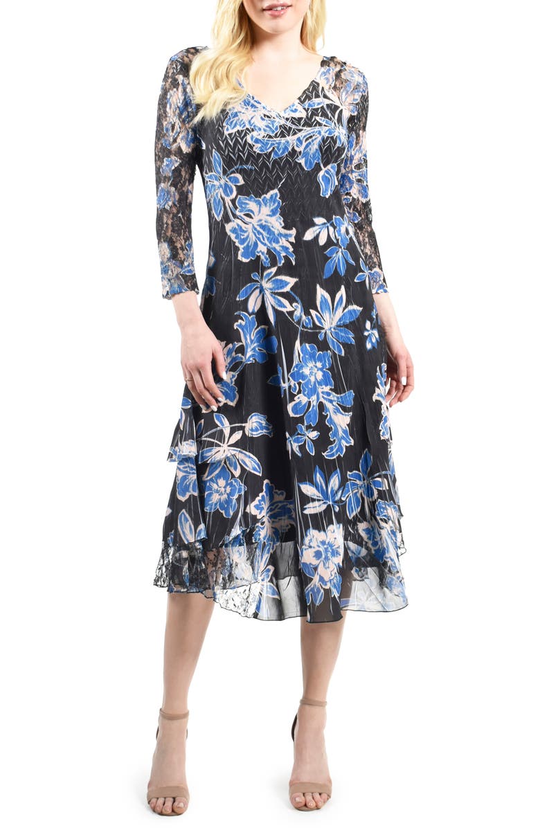 Komarov Floral Charmeuse & Lace Cocktail Midi Dress | Nordstrom