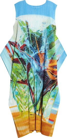 Pleats Please Issey Miyake Tropical Winter Print Sleeveless Midi