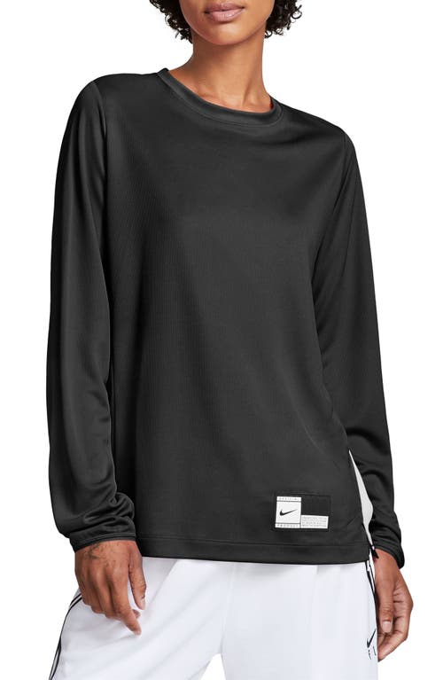 Shop Nike Dri-fit Long Sleeve Mesh Basketball T-shirt In Black/white/white