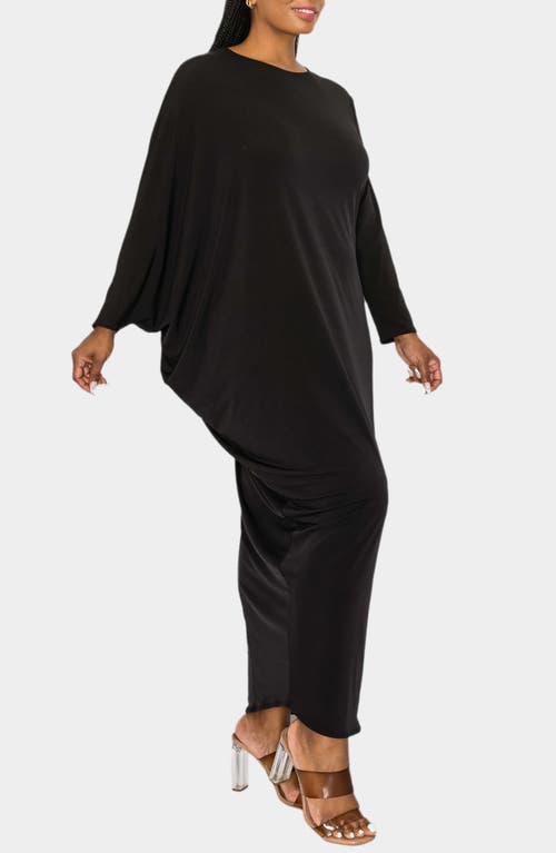 Shop L I V D Louella Asymmetrical Long Sleeve Stretch Maxi Dress In Black