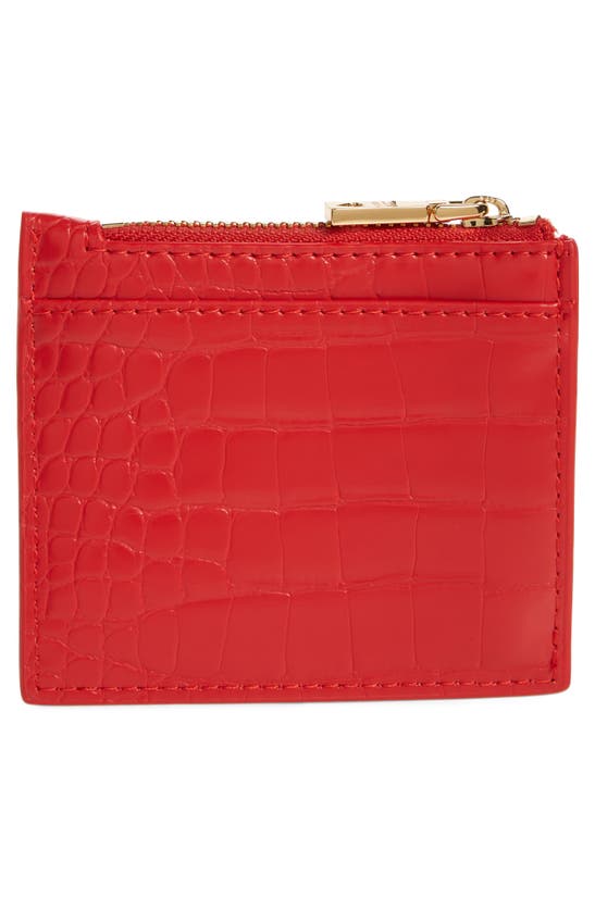 Shop Love Moschino Croc Embossed Faux Leather Zip Card Wallet In Red