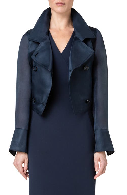 Akris Gael Silk Organza Double Breasted Jacket in Navy at Nordstrom, Size 12