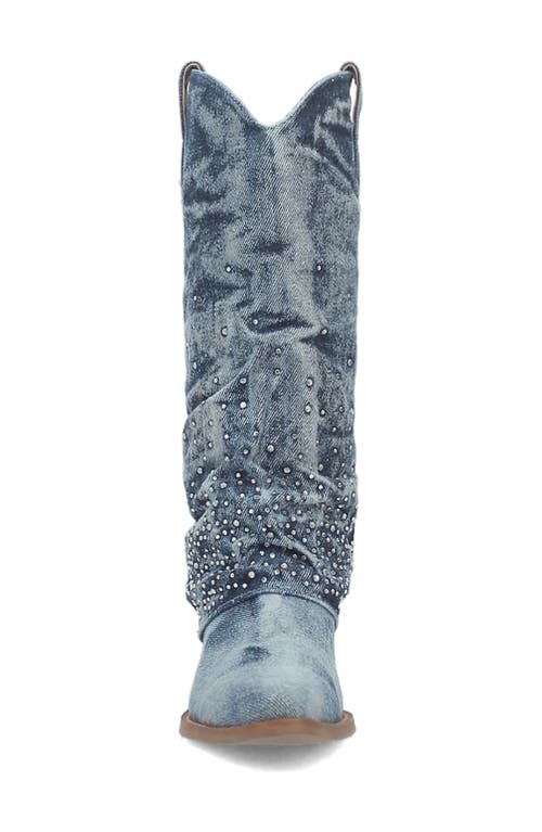 Shop Dingo Eye Candy Knee High Denim Western Boot In Blue