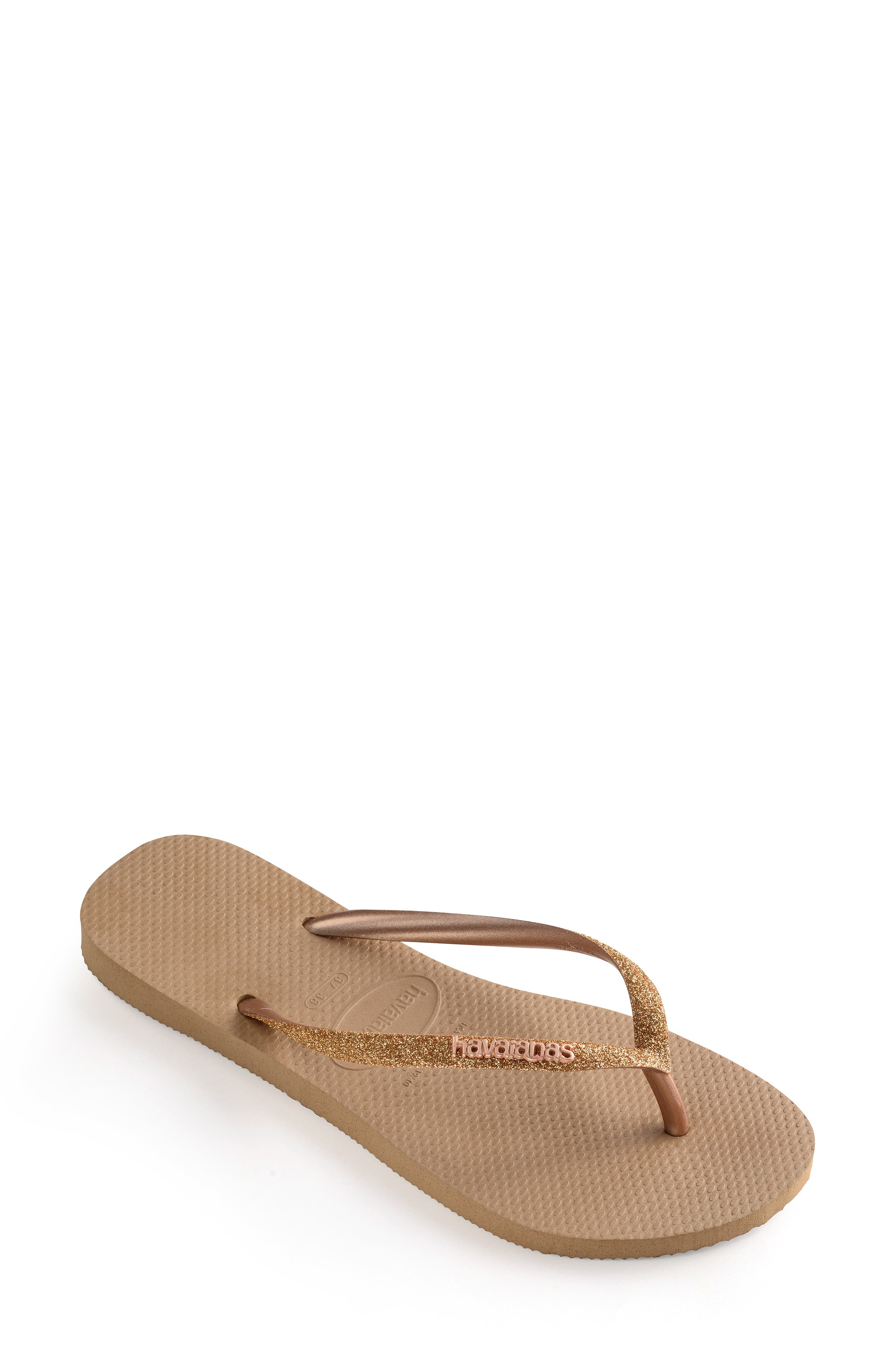 havaianas slim swarovski crystal flip flops in rose gold