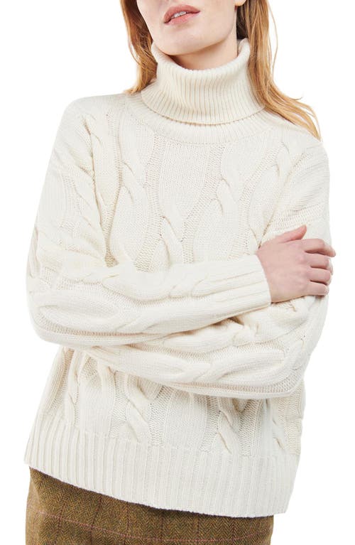 Barbour Pendula Cable Knit Wool Blend Turtleneck Sweater in Cream