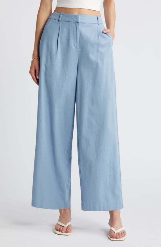 Shop Open Edit Wide Leg Linen Blend Pants In Blue Chambray