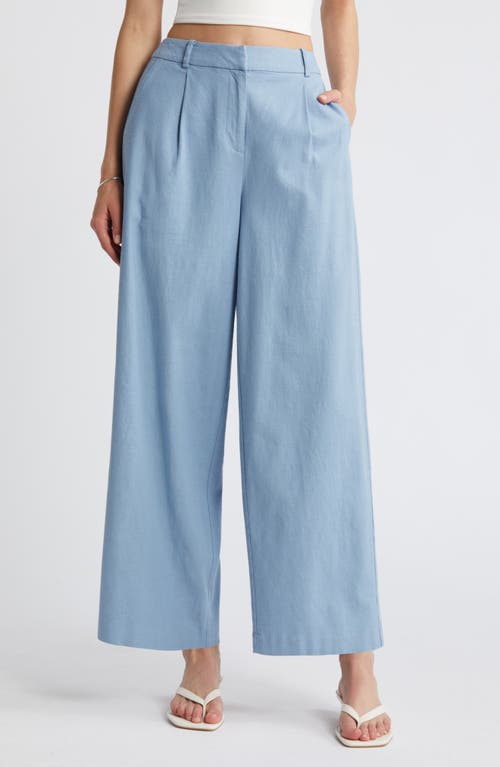 Wide Leg Linen Blend Pants in Blue Chambray