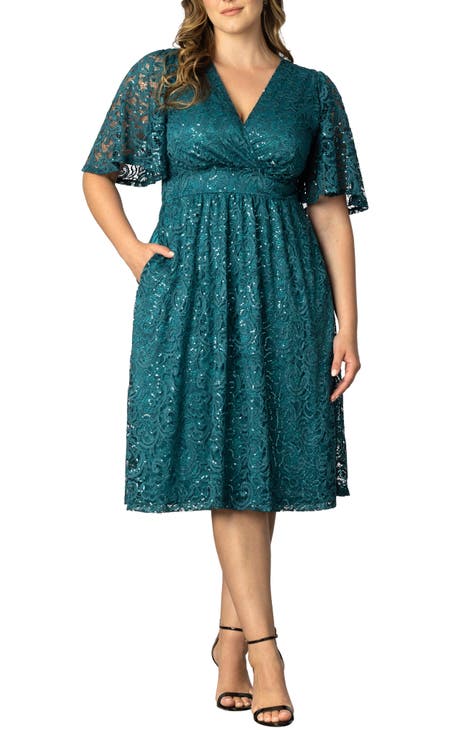 Starry Sequin Lace Fit & Flare Cocktail Dress (Plus)