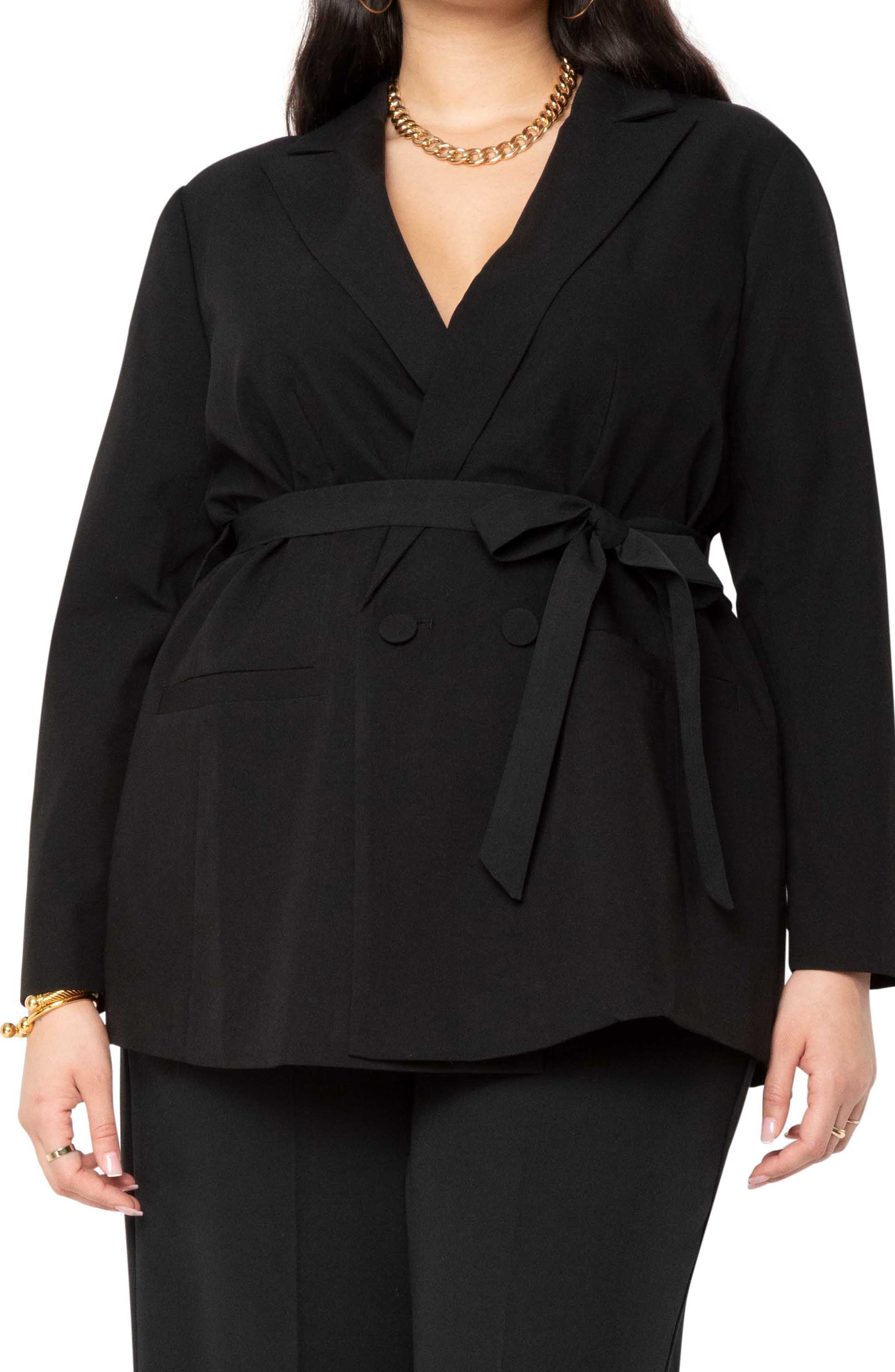 ELOQUII Split Back Tie Waist Blazer 