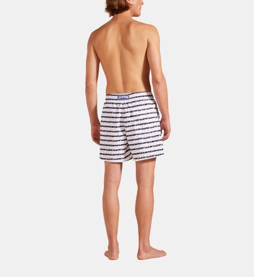 Vilebrequin Micro Ronde Des Tortues Rayée Swim Trunks In Blanc