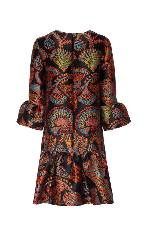 La Doublej 24 7 Jacquard Bell-sleeve Dress In Jacquard Sicomore Black