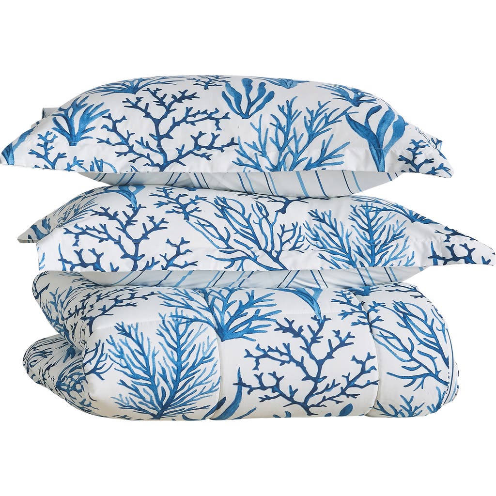 Woven & Weft Reversible Print Comforter Set In Navy Sea Coral Print