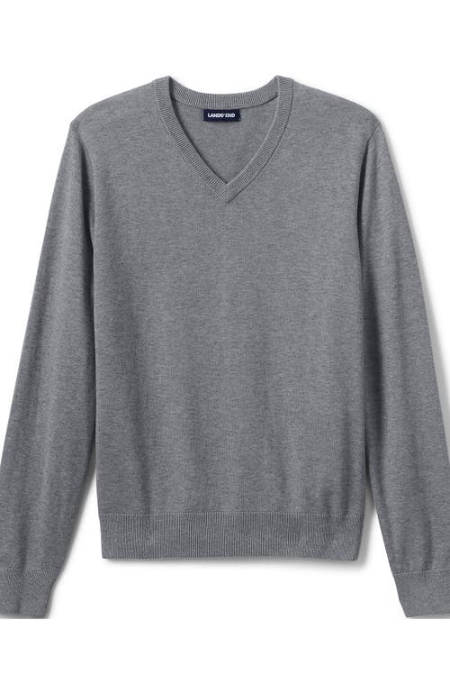 Lands' End School Uniform Cotton Modal Fine Gauge V-neck Sweater In Pewter Heather