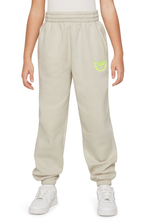 Nike Kids' Club Cotton Blend Fleece Sweatpants In Light Bone/ Volt
