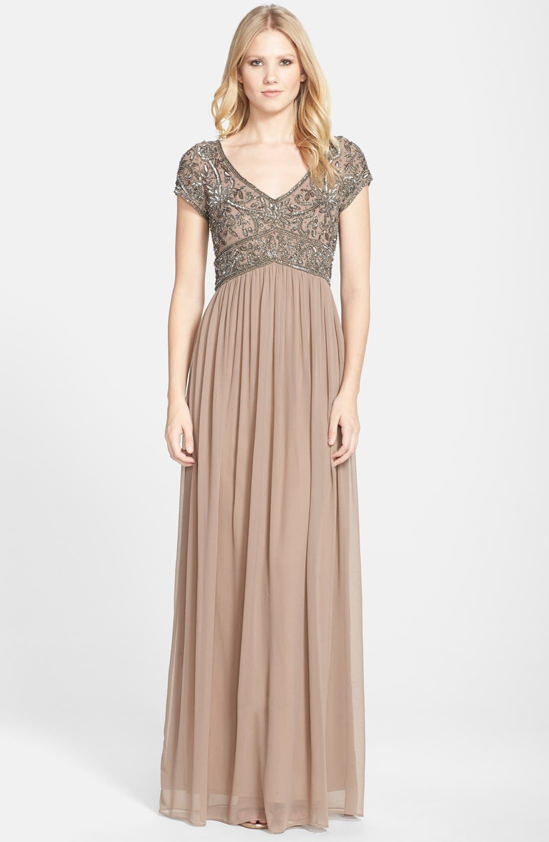 Adrianna Papell Beaded Bodice V-Neck Gown | Nordstrom