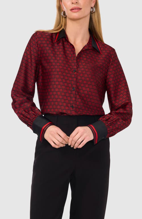 Halogenr Halogen(r) Forced Charmeuse Button-up Shirt In Rich Black Border Print