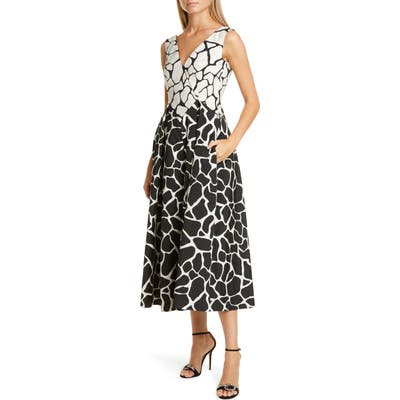 Talbot Runhof Giraffe Jacquard Midi Dress, Ivory