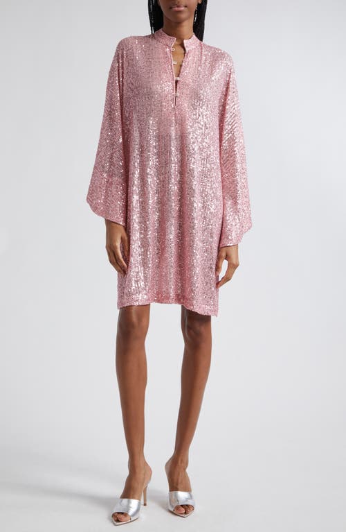 Sequin Mesh Cover-Up Mini Caftan in Soft Pink