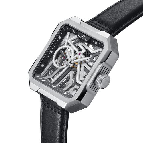 Heritor Automatic Men's Black / Silver Campbell Leather-band Skeleton Watch - Black, Silver In Silver