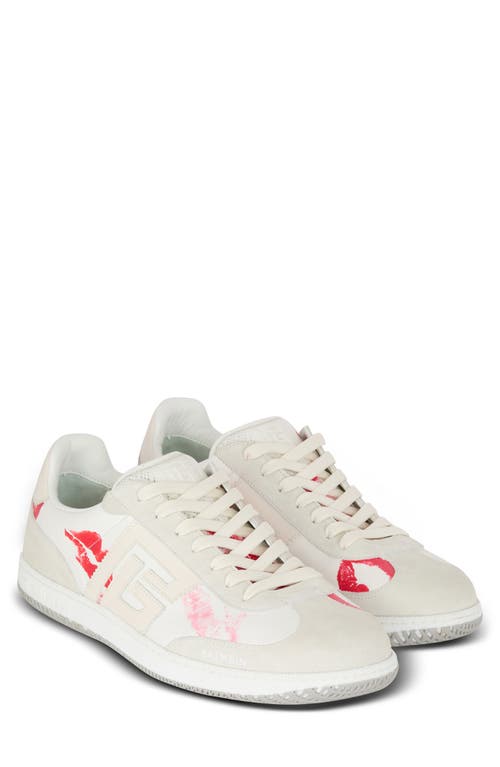 Shop Balmain Swan Low Top Sneaker In White/red