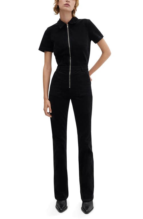 MANGO Stretch Corduroy Zip Jumpsuit Black at Nordstrom,