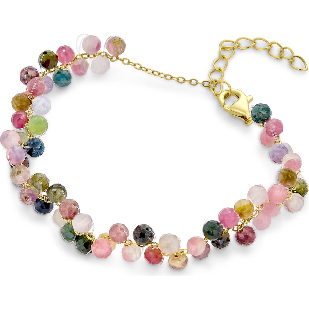 Bling Jewelry Chakra Cluster Beaded Stone Bracelet In Gold Multicolor
