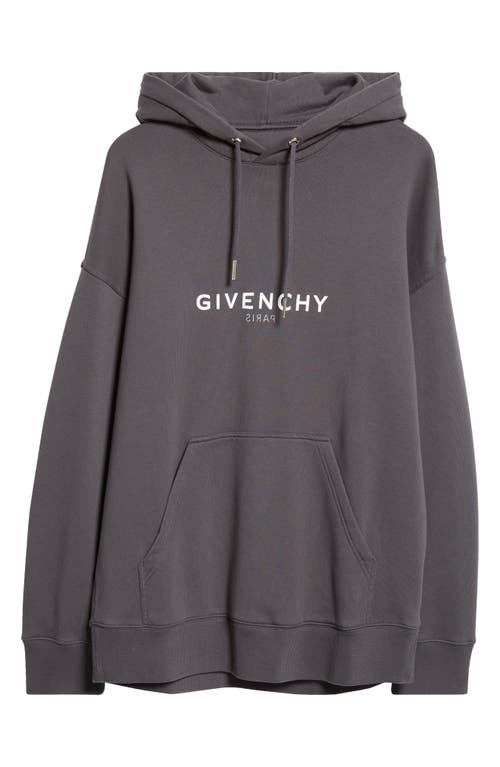 Shop Givenchy Slim Fit Reverse Cotton Logo Hoodie In Charcoal