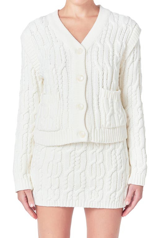 Endless Rose Cable Knit Cardigan Sweater In Ivory