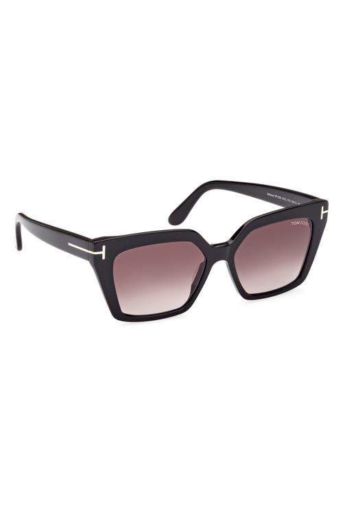 Tom Ford Winona 53mm Gradient Polarized Cat Eye Sunglasses In Shiny Black/gradient Rose