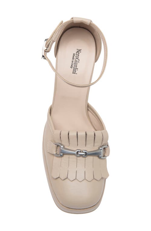 Shop Nerogiardini Kiltie Ankle Strap Platform Pump In Beige/khaki