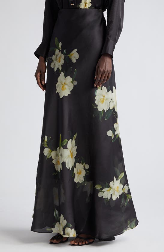 Shop Zimmermann Harmony Silk Maxi Skirt In Black Magnolia