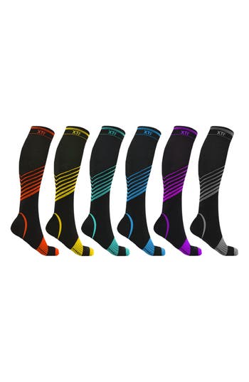 Extreme Fit Assorted 6-pack Ultra Performance Athletic Compression Socks In Black