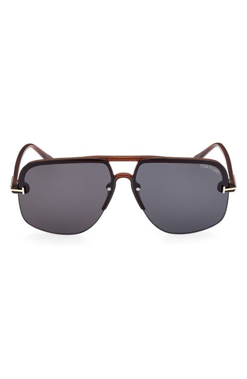 Shop Tom Ford Hugo-02 63mm Oversize Navigator Sunglasses In Shiny Light Brown/blue