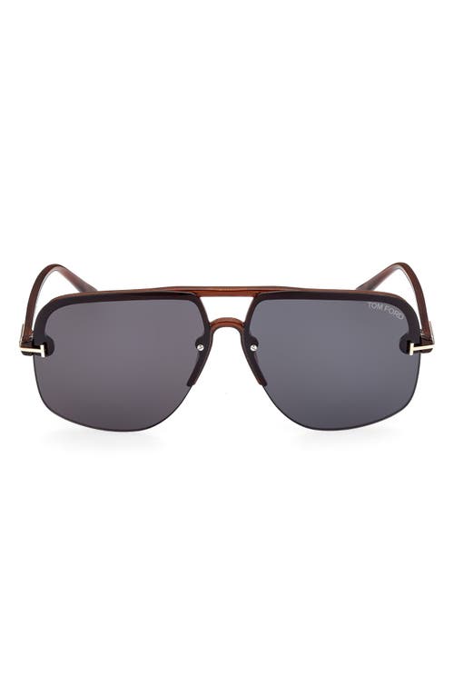 Tom Ford Hugo-02 63mm Oversize Navigator Sunglasses In Shiny Light Brown/blue