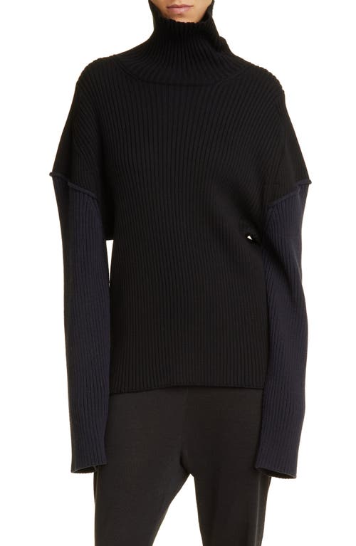 The Row Dua Cotton & Cashmere Rib Turtleneck Sweater In Black/navy