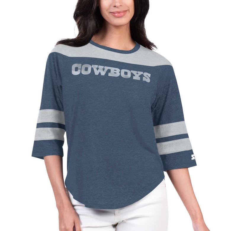 Starter Navy Dallas Cowboys Fullback Tri-blend 3/4-sleeve T-shirt