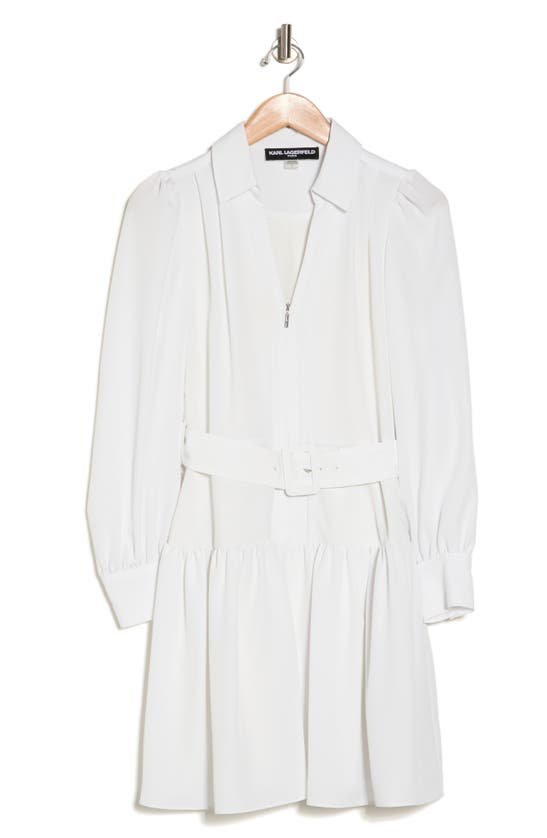 Shop Karl Lagerfeld Long Sleeve Silky Crepe Mini Shirtdress In Soft White