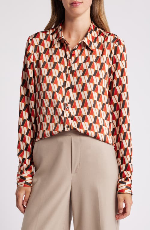 Shop Tahari Asl Print Satin Shirt In Ivory Multi