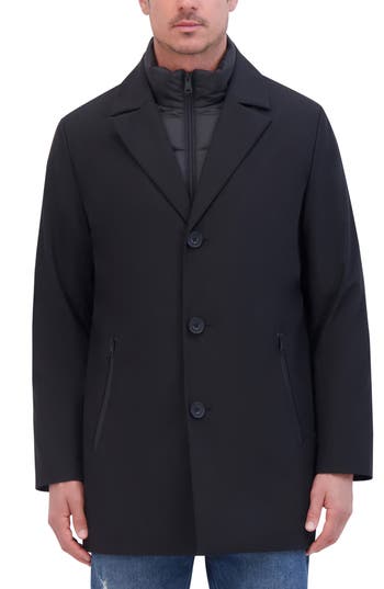 Kenneth Cole New York Water Resistant Jacket With Quilted Bib In Black
