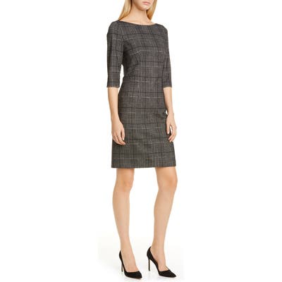 Boss Dokos Glen Check Sheath Dress, Black