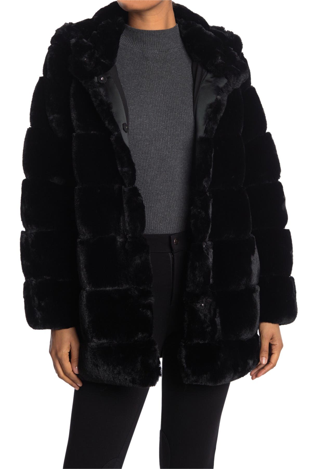 Bcbgmaxazria Cozy Grooved Faux Fur Coat In Black | ModeSens