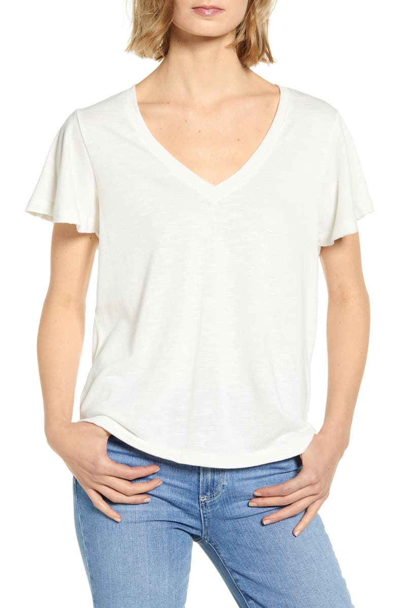 PAIGE Rochel Ruffle Sleeve T-Shirt, Main, color, VANILLA / IVORY