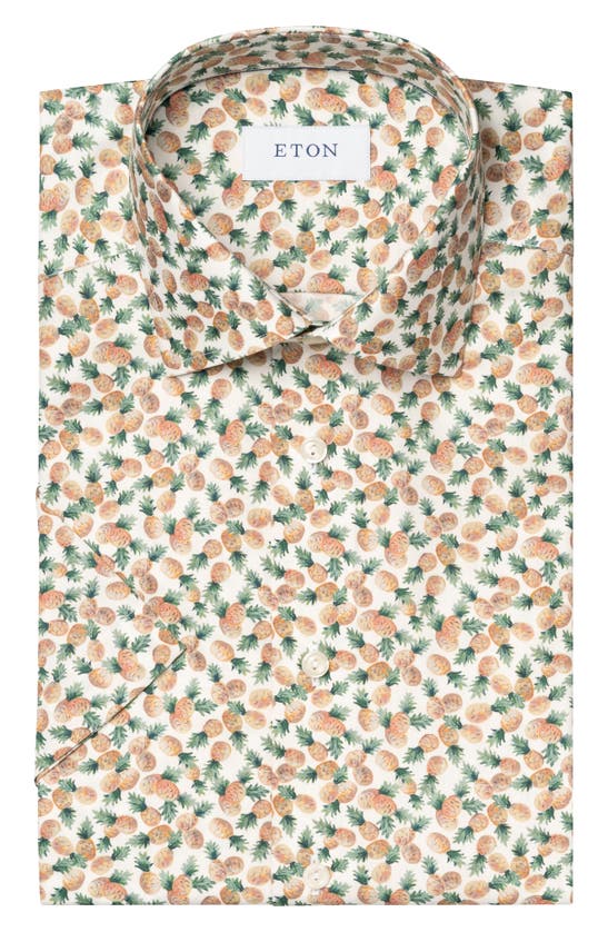 Shop Eton Contemporary Fit Pineapple Print Cotton & Tencel® Lyocell Short Sleeve Shirt In Medium Orange